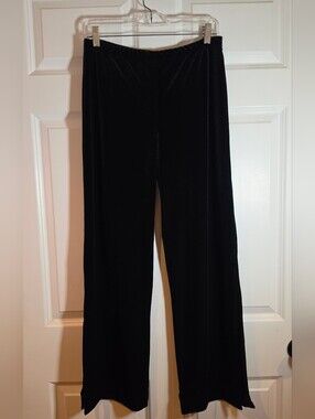 Citrine Stretchy Black Velvet Pull On Wide-Leg Pants US 10